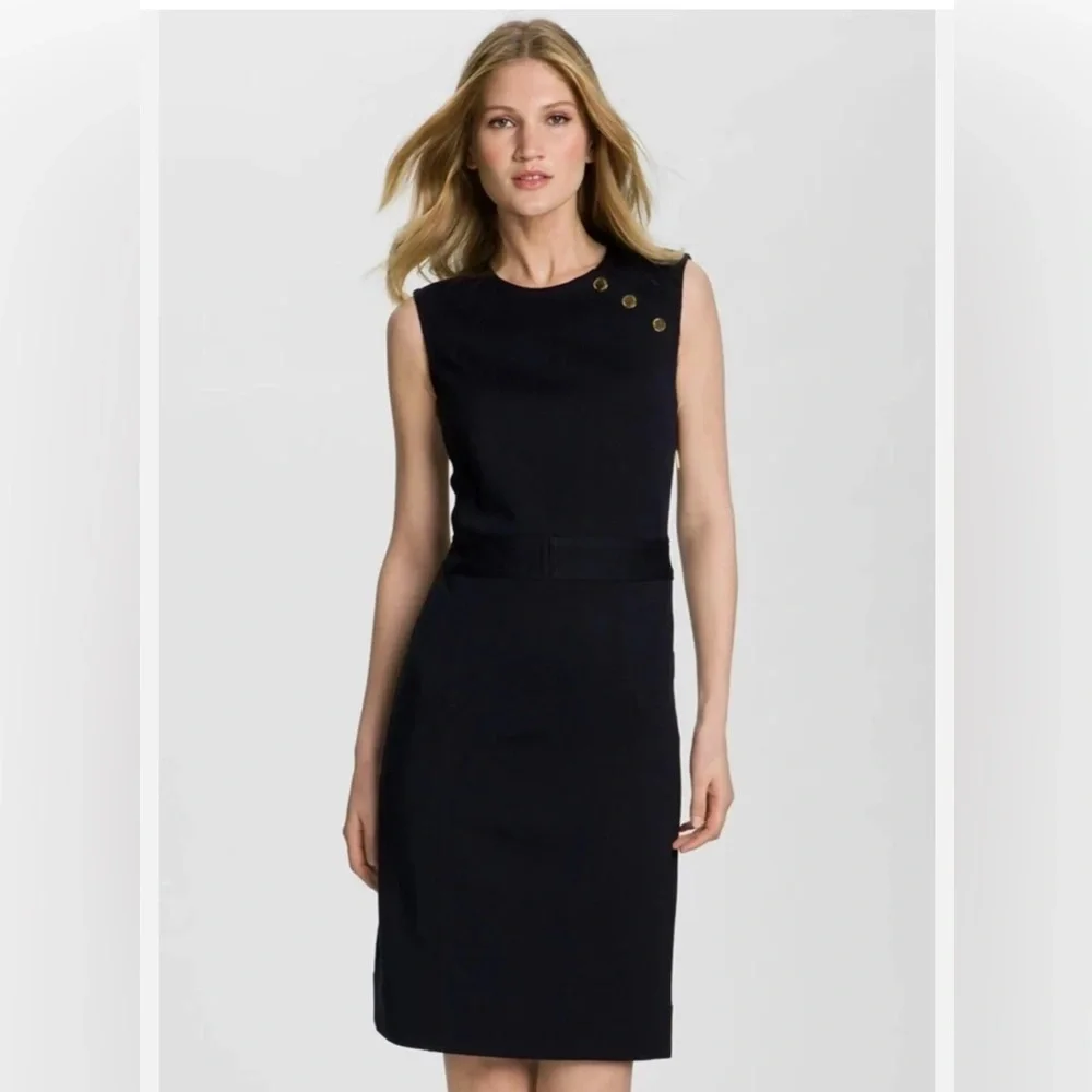 Tory Burch Black Wool Blend Sheath Dress Crew Neck Sleeveless Size Medium